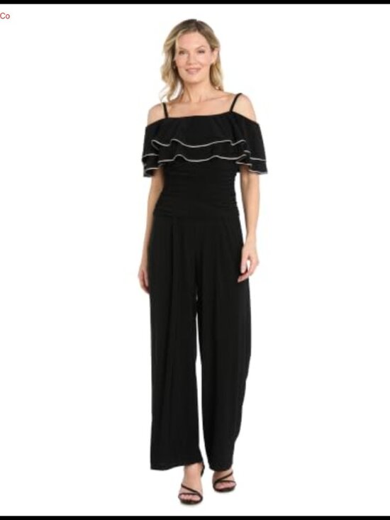 Pants - Petite Tiered Off Shoulder Ruched Jumpsuit Rhinestone Trim Formal